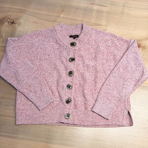 Quince Marled Rose Button-Front Organic Cardigan